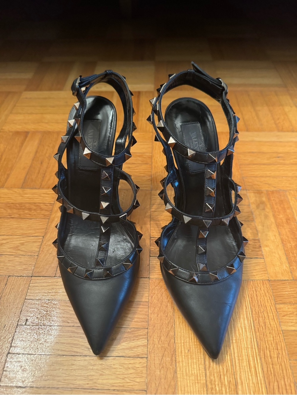 Valentino Black rockStud Pointed Toe Strappy Heels